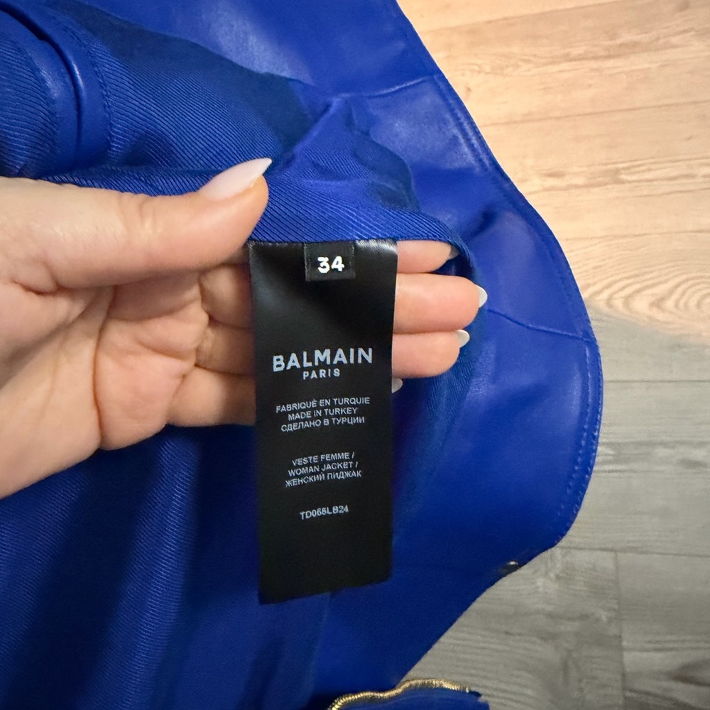 Balmain Royal Blue Leather Jacket with Gold Details - Picture 5 of 8